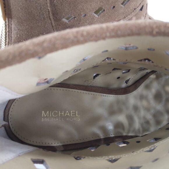 Michael Michael Kors Uma Brown Suede Wedge Peep Toe Ankle Boots Size 10M - Picture 9 of 13